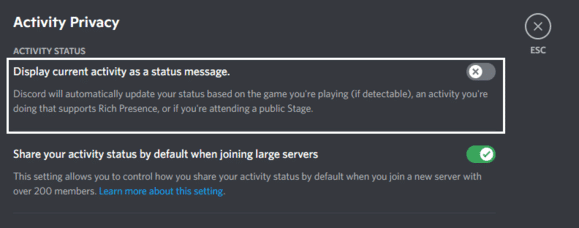 Enable activity status in Discord