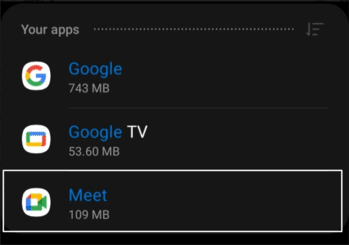 Clear Google Meet app cache and data to fix Google Meet microphone not working