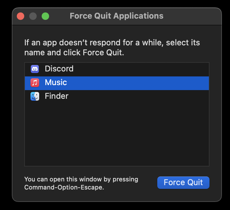 force quit apple music app on macos to restart it and to Fix Apple Music Offline/Downloaded Songs Not Playing or Working