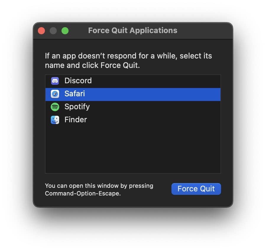 Force quit app on macOS to fix Pandora not working, connecting or streaming issues