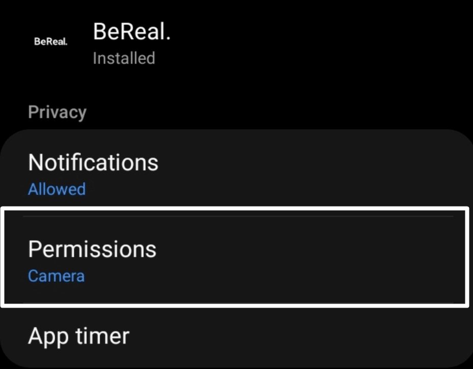 Make sure BeReal has access to your phone's camera on Android