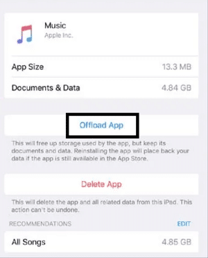 offload app on iOS device through system settings to fix Instagram Stories keep repeating or not going away after viewing