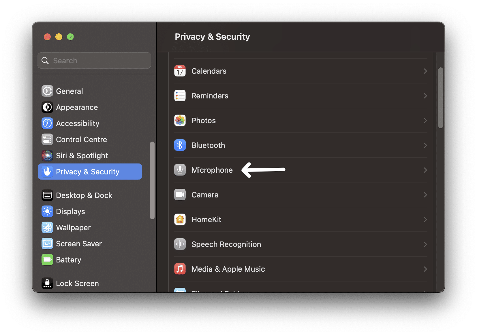 access microphone settings on macOS to enable for Google Meet to fix Google Meet microphone, audio, or sound not working