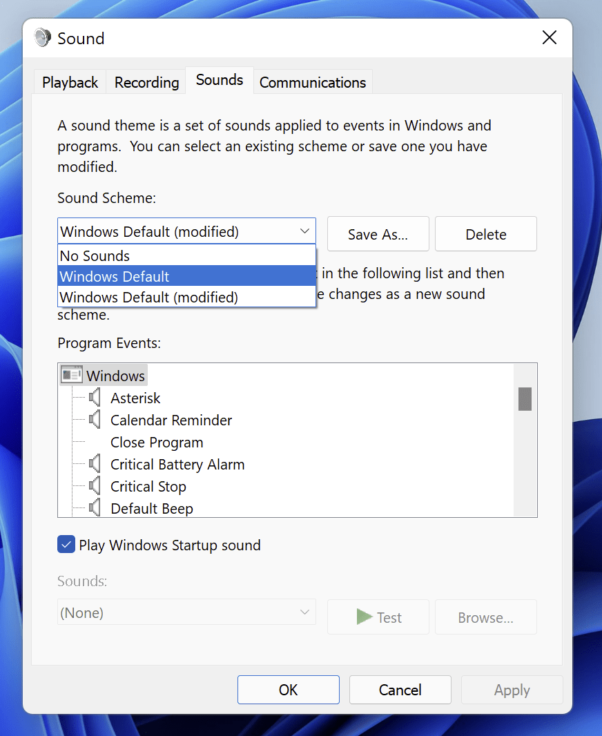 Reset system sounds on Windows 11 to reset all audio and sound settings on windows 11
