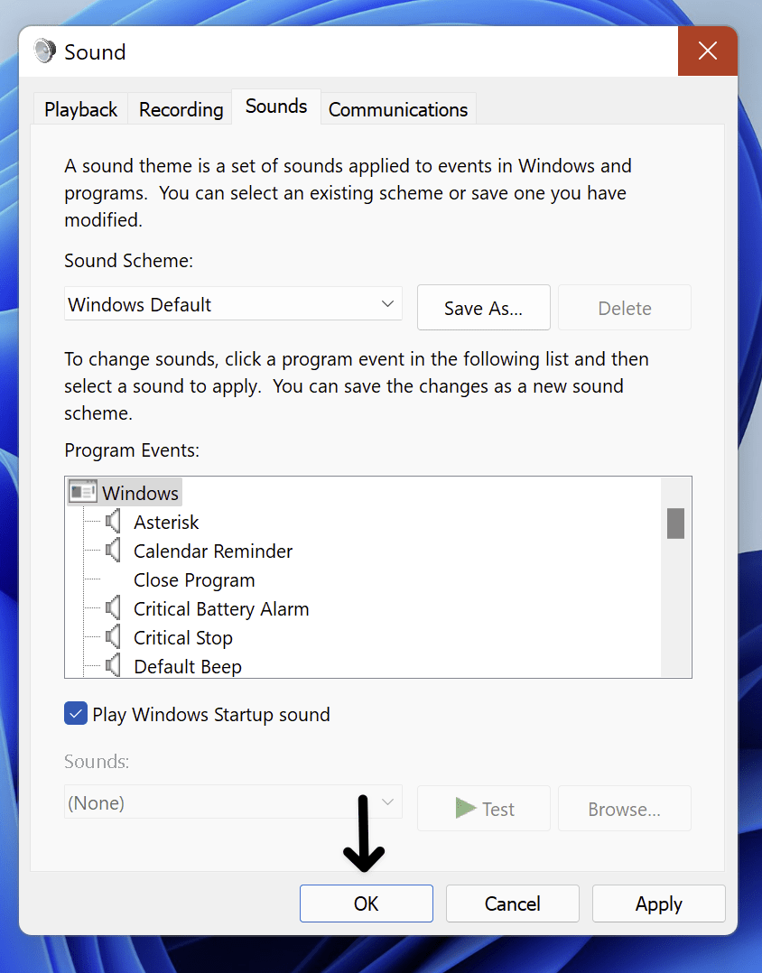 Reset system sounds on Windows 11 to reset all audio and sound settings on windows 11