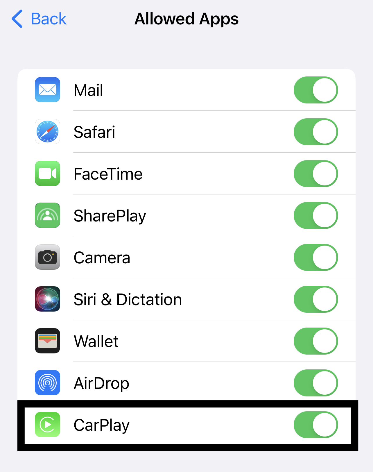 check screen time restriction settings to ensure carplay is not restricted to fix the "Unable to Connect Apple Carplay" error