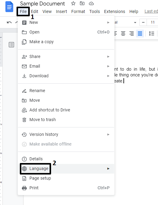 Set your document language in Google Docs to fix Google Docs spell check not working