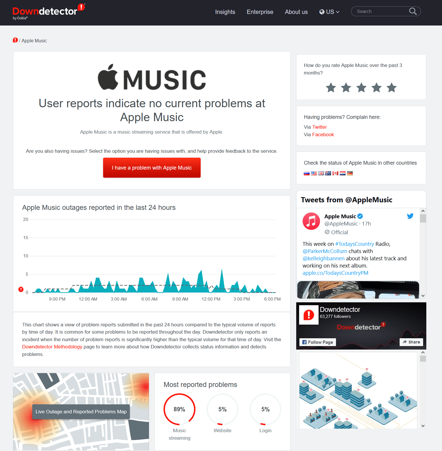 check the Apple Music server status on Downdetector to fix the apple music "this content is not authorized" error