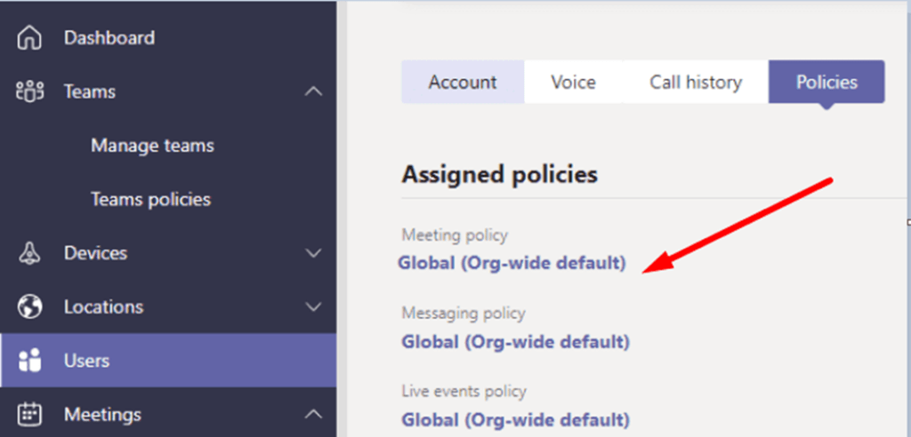 Enable meeting recording in meeting policies section in your web browser to Fix Microsoft Teams recording or recorded video not working or playing