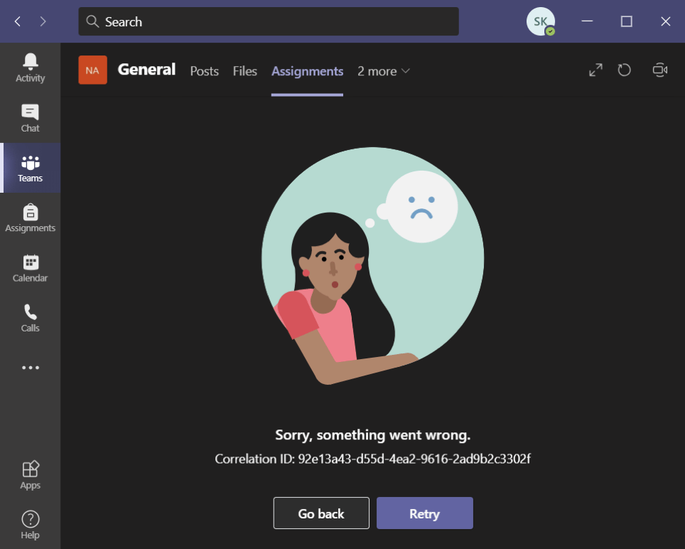 Microsoft Teams Assignment "Sorry something went wrong" error or not working, loading or opening
