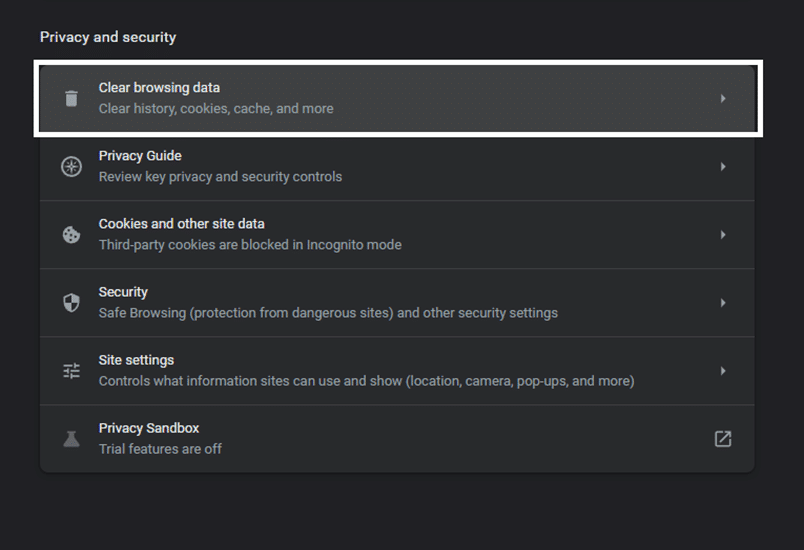 Clear out your browser cache and cookies on google chrome to fix Paramount Plus not working with VPN