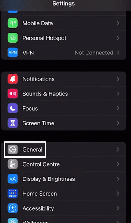 Open the Settings  app on your iOS device tap on general to reset your internet connection in your device to fix the Apple music not loading issue