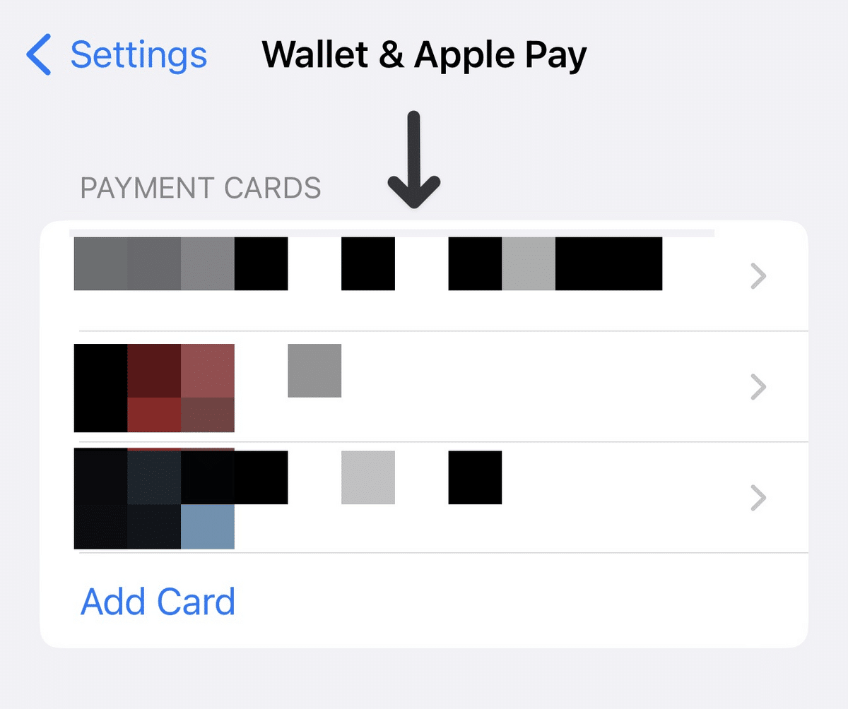 Delete the payment method and set it up again to fix Apple Pay payment not complete Error