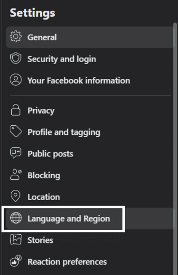 Change your account language/region in Facebook on desktop
