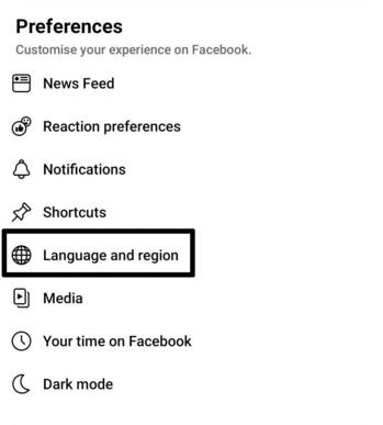 Change your account language/region in Facebook on mobile