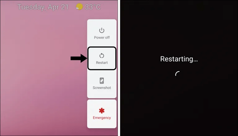 restart android device to fix the YouTube "No Internet Connection" or "You're Offline"network  error