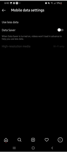 Enable Data Saver Mode to fix Instagram scrolling problem or issue or turn off and disable auto scroll