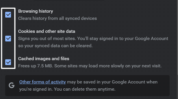In Google Chrome clear your browser’s cached data & history to fix TIDAL can't log in or sign in, Something Went Wrong, Login Failed, Network Error