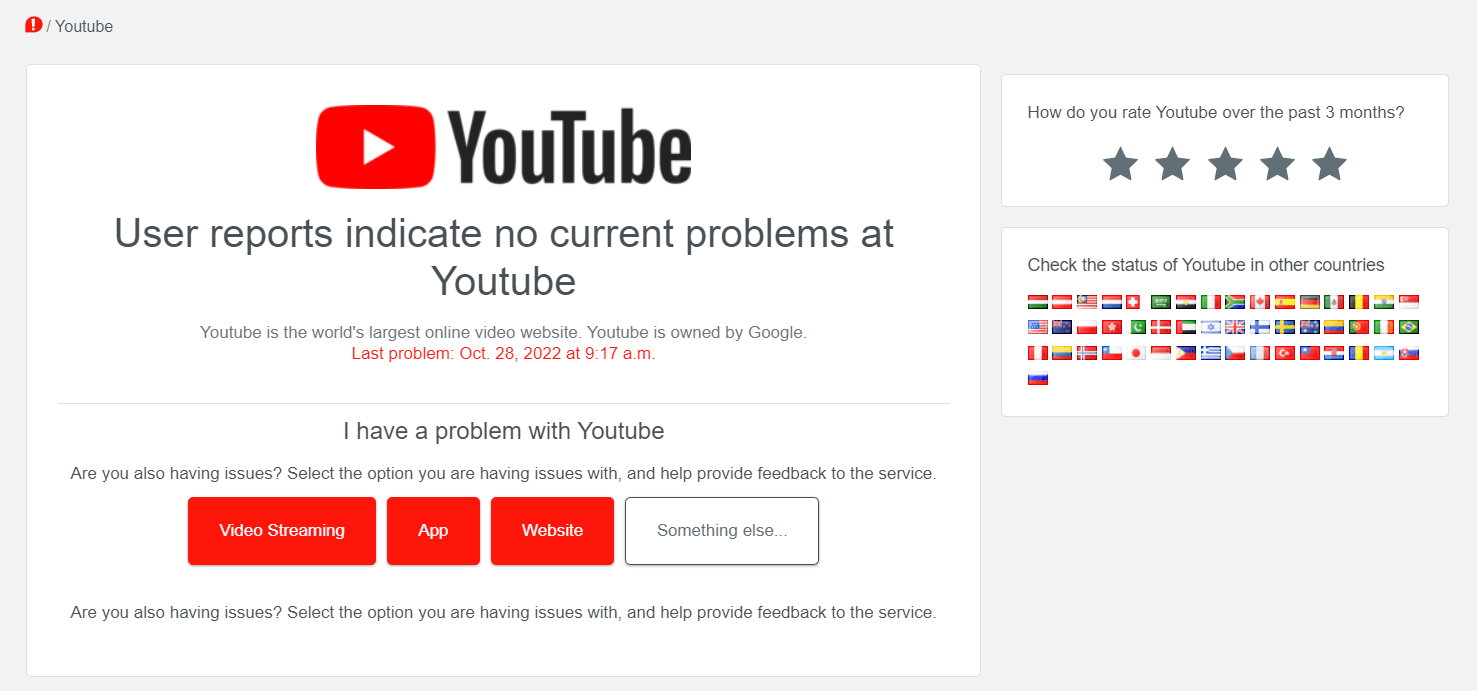 Check youtube’s servers for YouTube app keeps crashing, freezing, and not responding issue