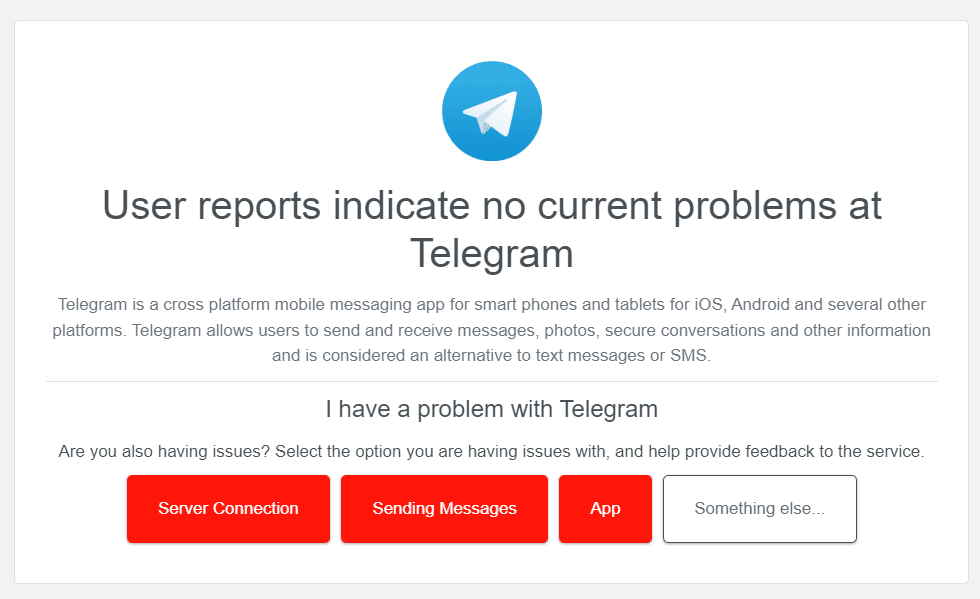 Check the Telegram app server status to fix Telegram messages not sending