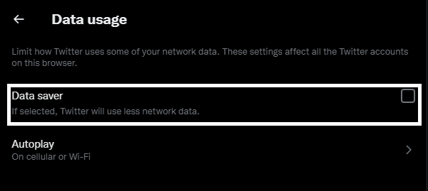 Disable data saver mode in X Twitter web application to fix X (Twitter) app scrolling lag problem or issue