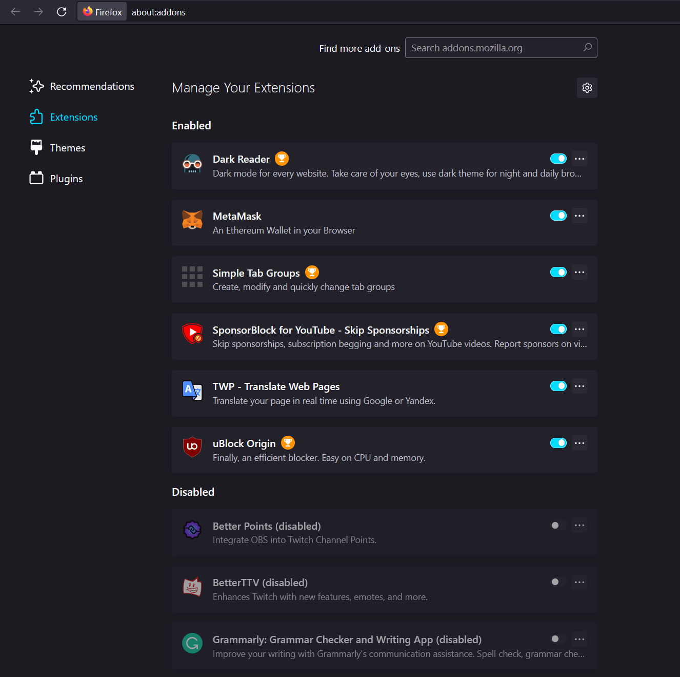 Disable adblockers or other browser extensions on Mozilla Firefox to fix TIDAL can't log in or sign in, Something Went Wrong, Login Failed, Network Error