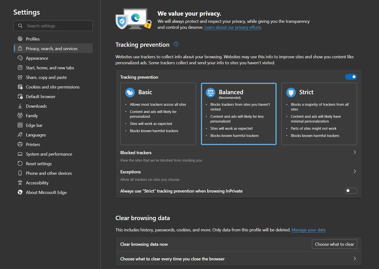 Clear web browser cache on Microsoft Edge to fix ChatGPT or OpenAI not working with a VPN