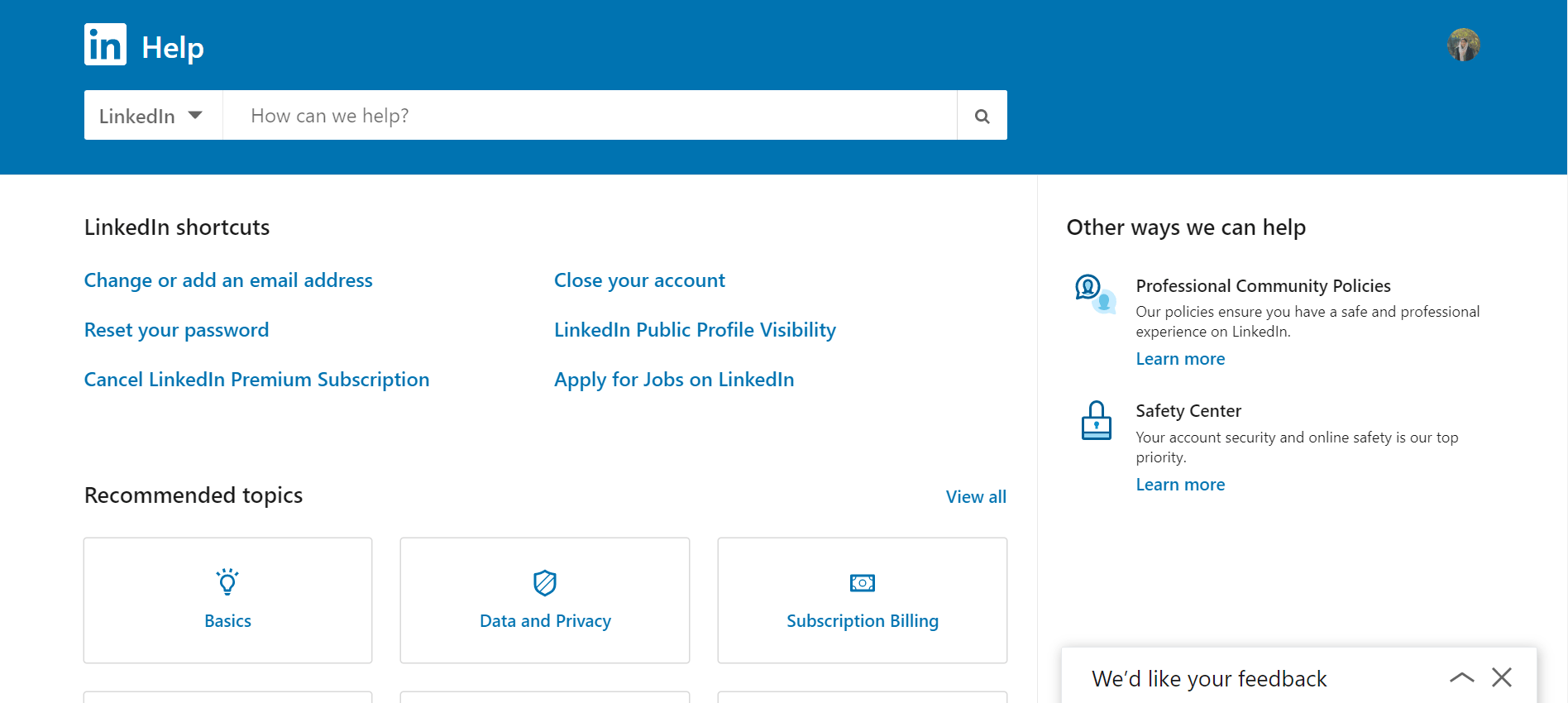Reach out to LinkedIn help center to fix LinkedIn feed not updating