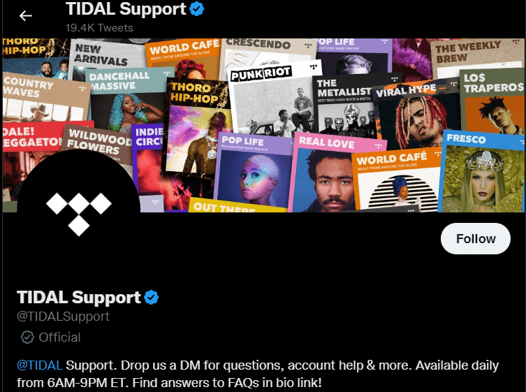 Check the TIDAL’s server status on TIDAL support  to fix TIDAL not working, playing, connecting, playback and Streaming Problems