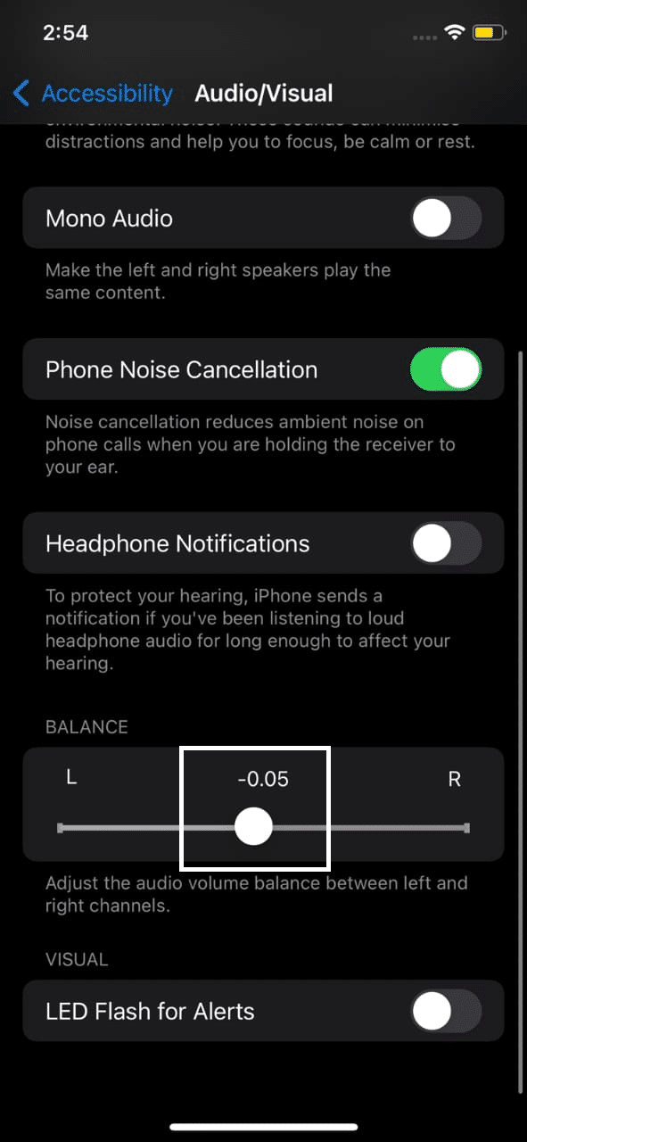 Select the correct left and right sound  balance of Airpods on iOS devices to fix the issue when one Airpod is louder than the other
