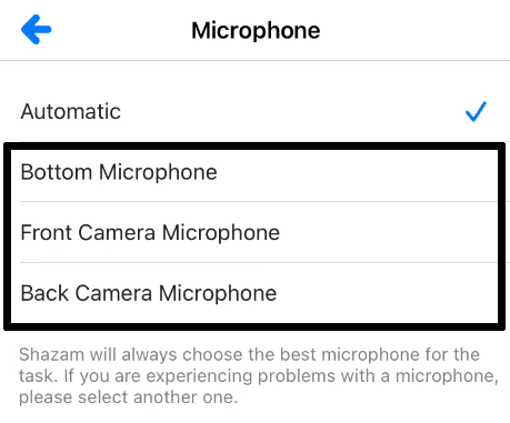 Allow Shazam app to use the best microphone to fix Shazam music recognition not working, app issues and problems, and crashing on iPhone and Android