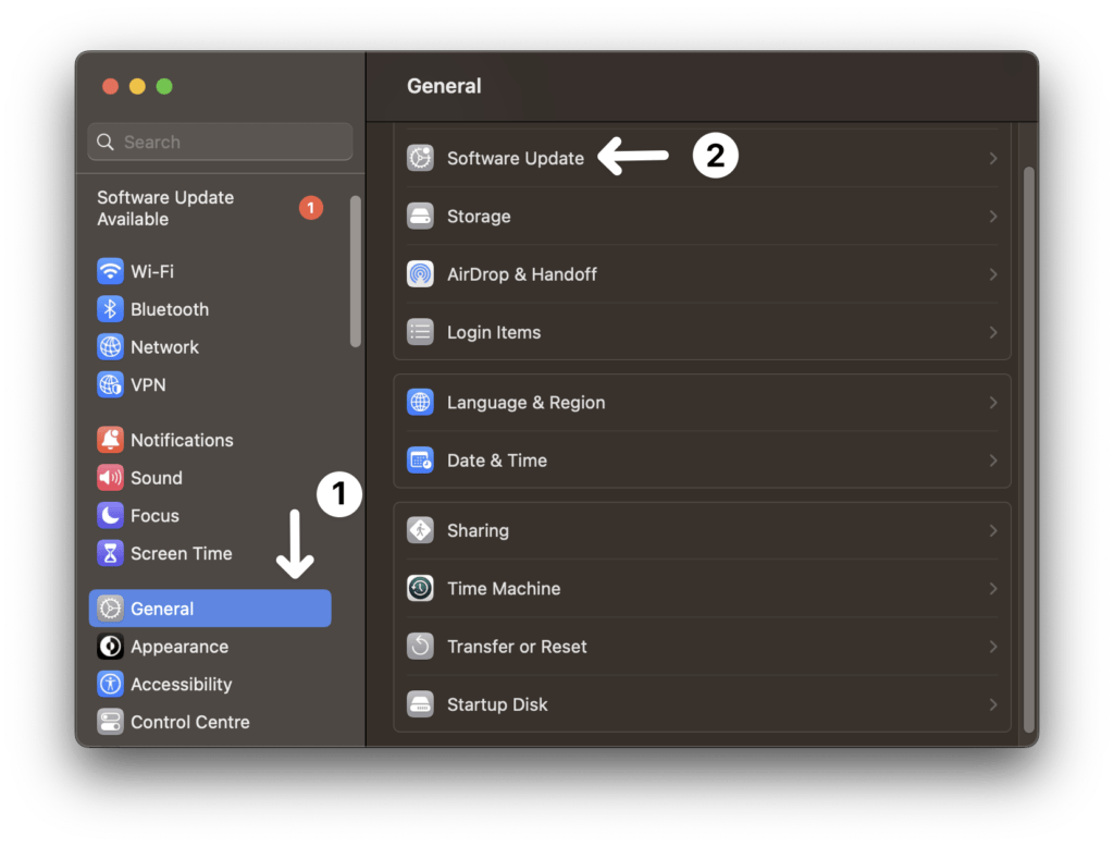 check for OS updates on macOS through system settings to fix Spotify friend activity not showing, working or updating