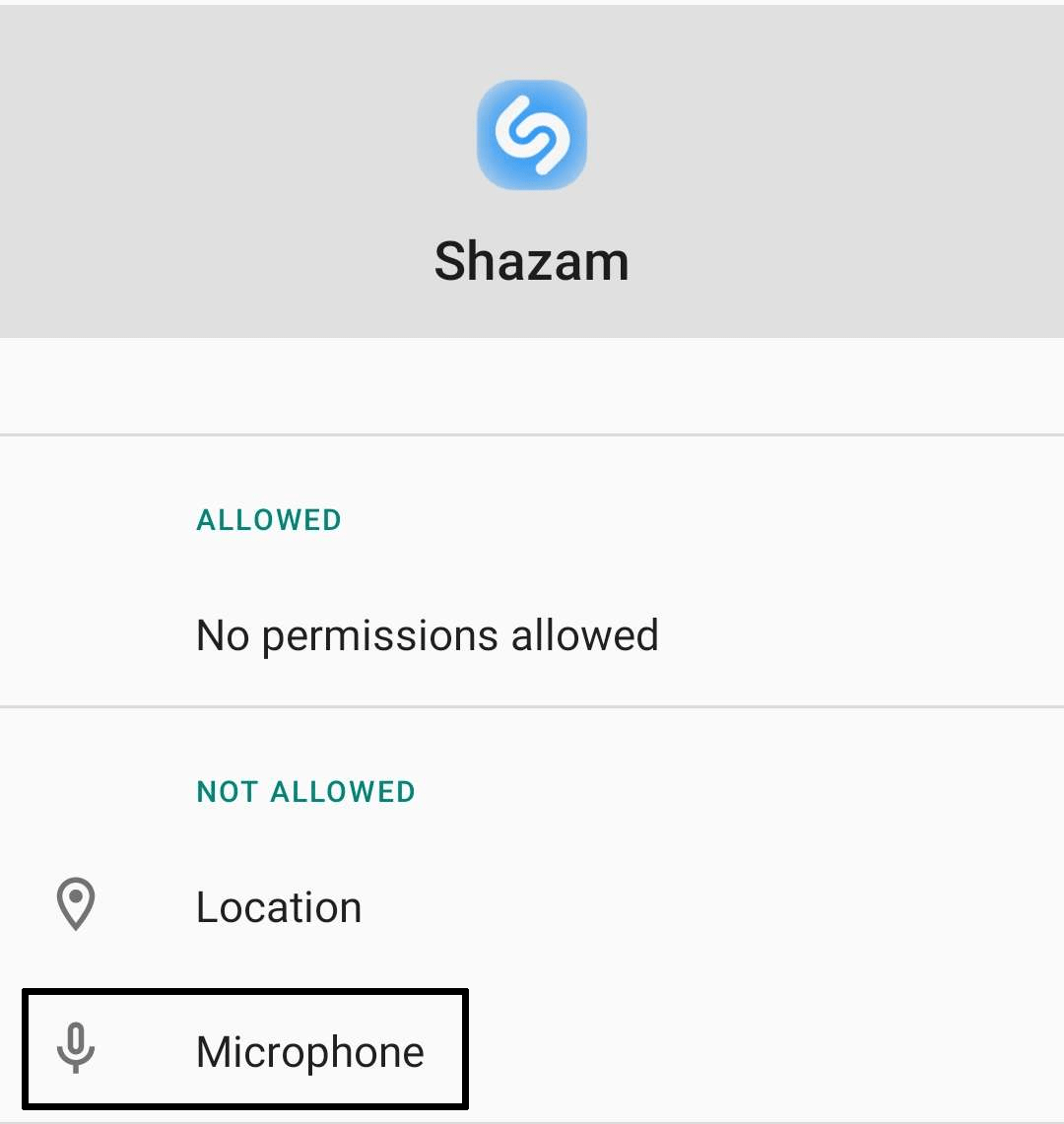 Give microphone permission or access to the Shazam app on Android through system settings to fix Shazam music recognition not working, app issues and problems, and crashing on Android