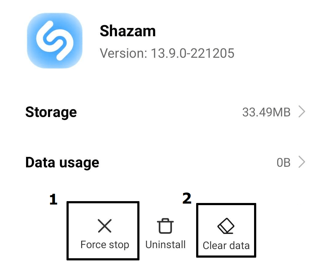 clear Shazam cache data on Android to fix Shazam music recognition not working, app issues and problems, and crashing on Android