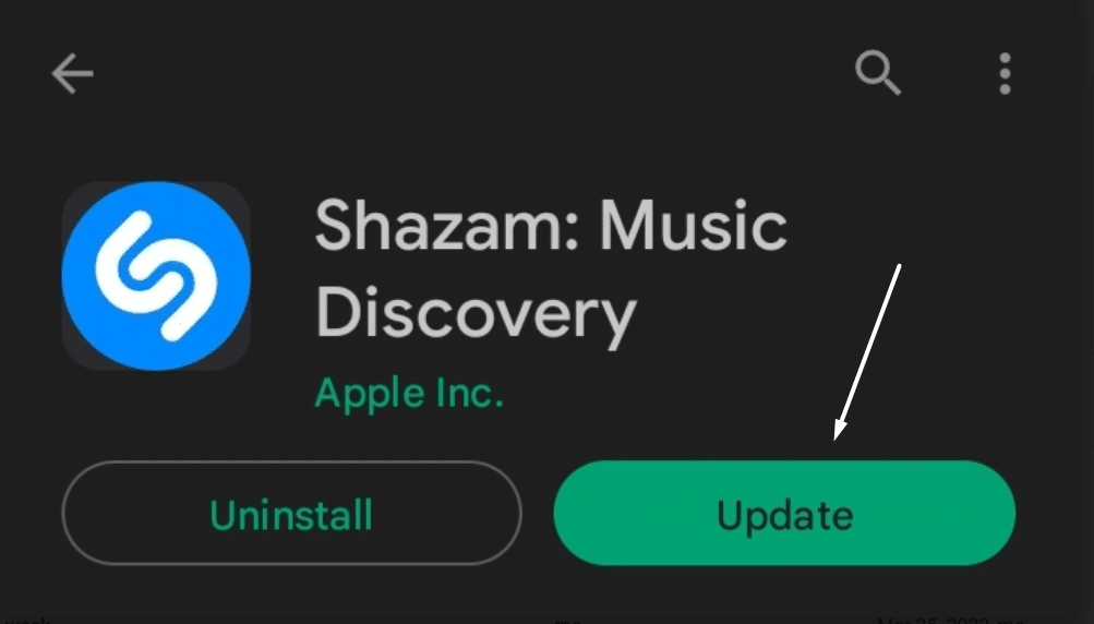 install pending Shazam app updates on Android to fix Shazam music recognition not working, app issues and problems, and crashing on Android