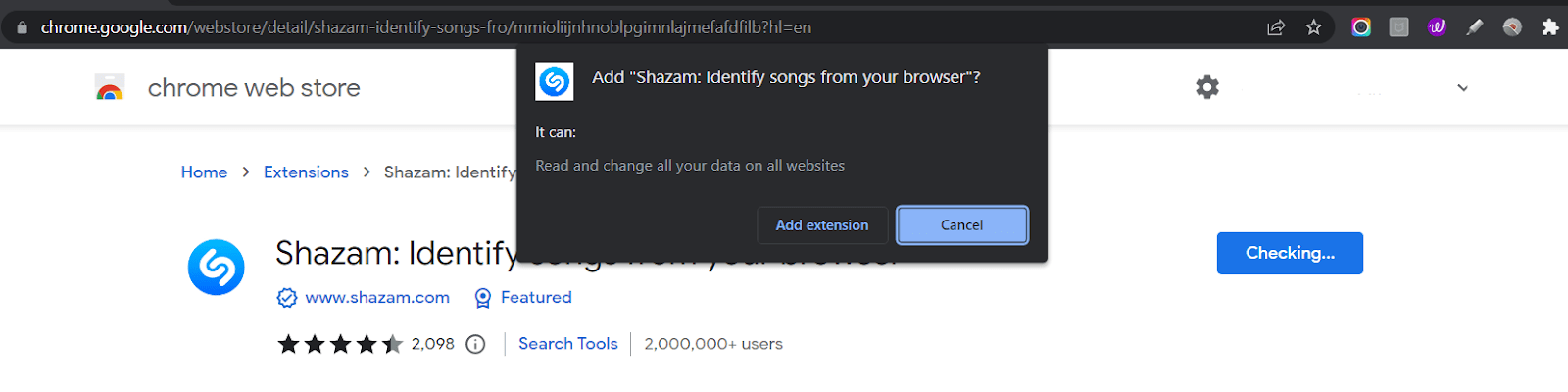 installing Shazam web browser extension to fix Shazam music recognition not working, app issues and problems, and crashing