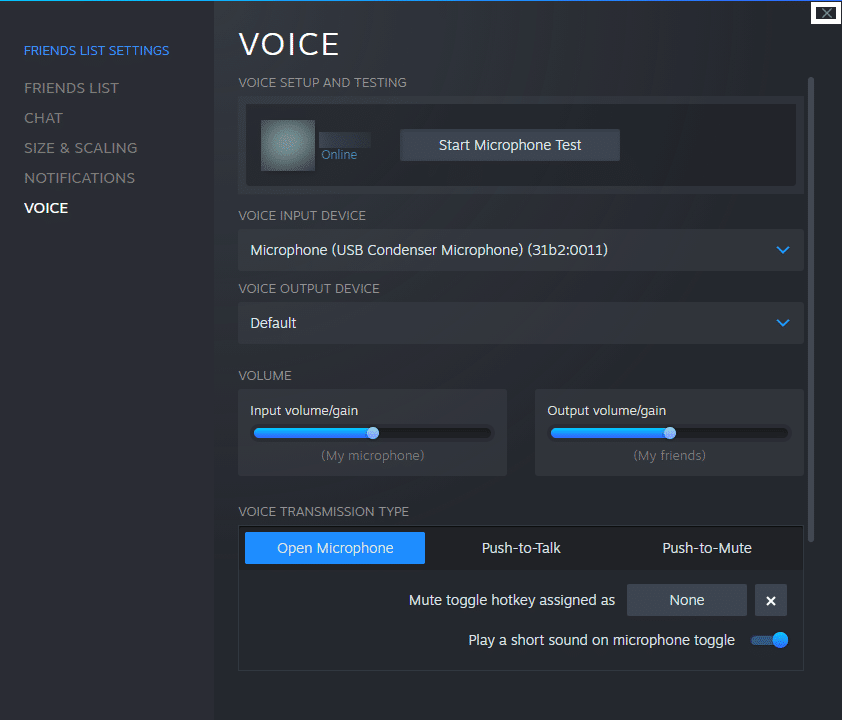 Set your microphone in Steam Voice Settings to fix steam voice chat or messages are not working