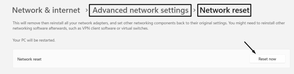 Reset the device's network setting on desktop