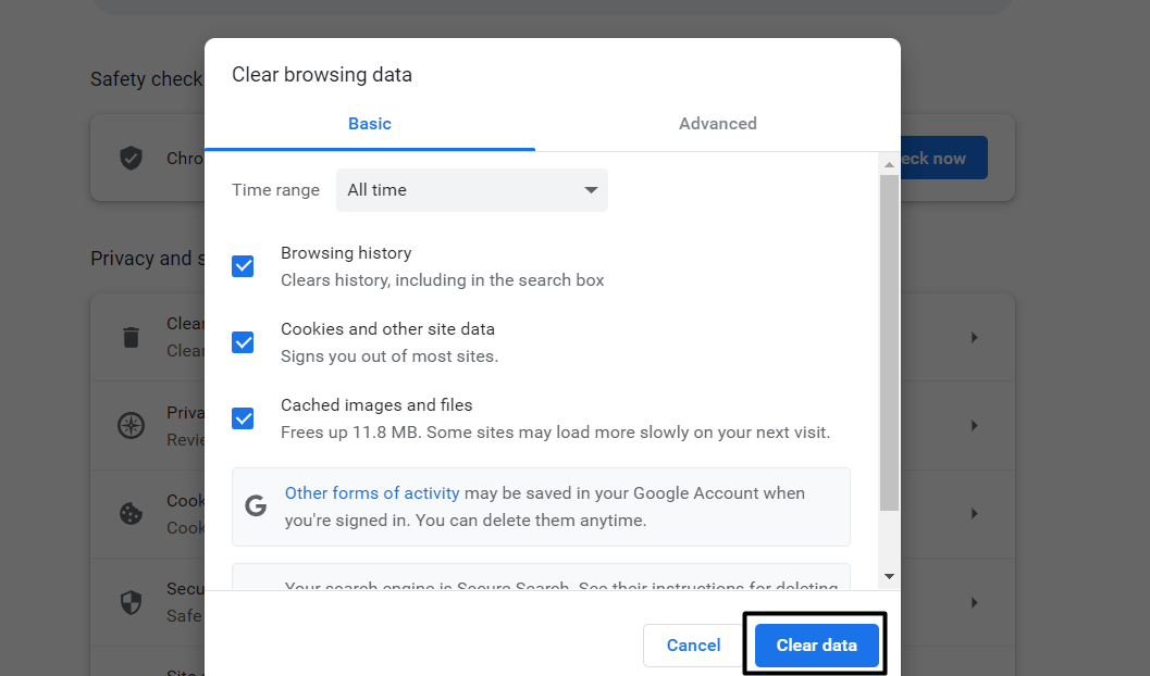 Clear cached data on your browser on your desktop