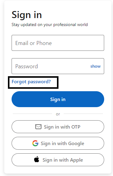 Reset your LinkedIn account password to fix can't log in or sign in to LinkedIn