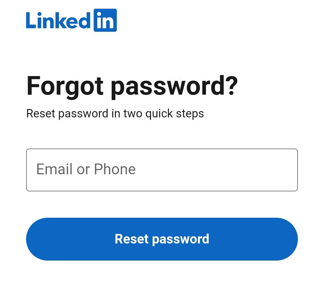 Reset your LinkedIn account password on your smartphone to fix can't log in or sign in to LinkedIn