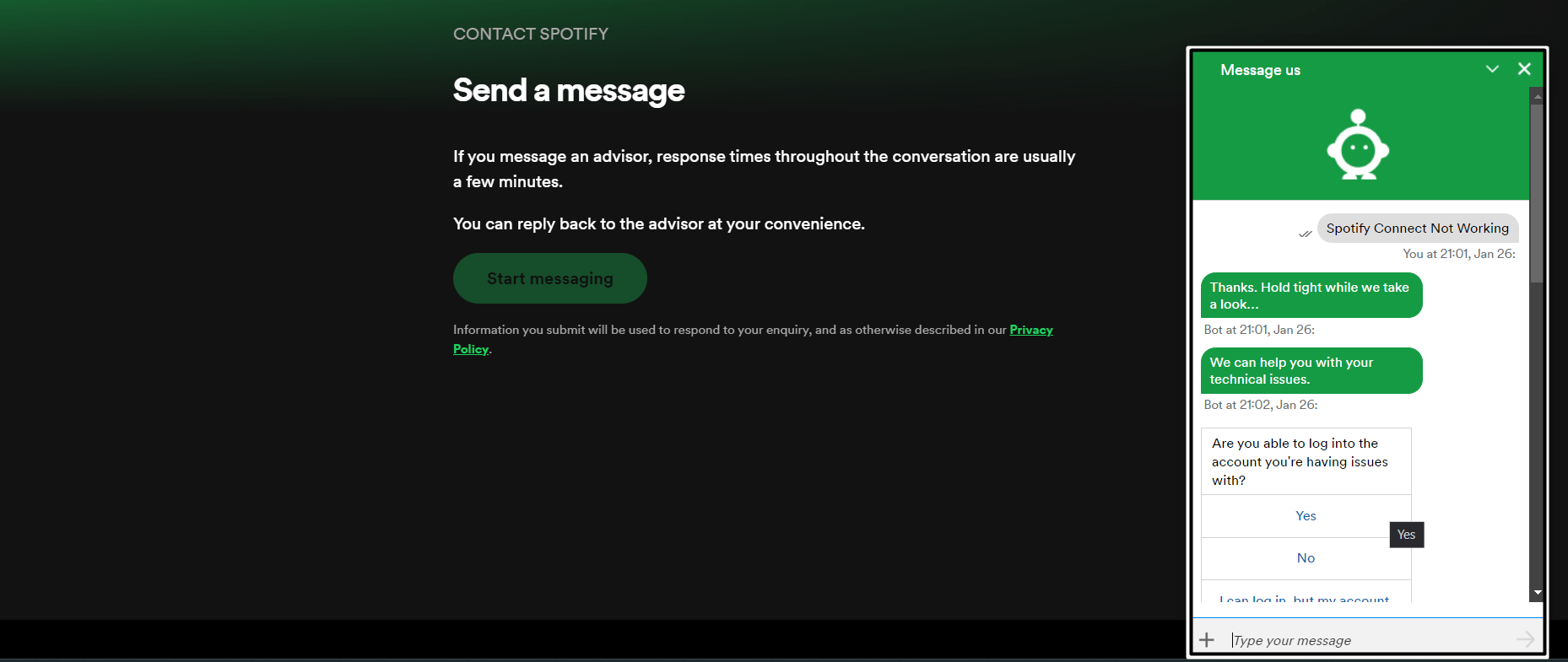 Contact Spotify support to fix Spotify Connect not working Issue