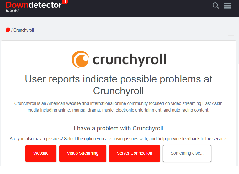 Check the Crunchyroll servers to fix Crunchyroll subtitles not working