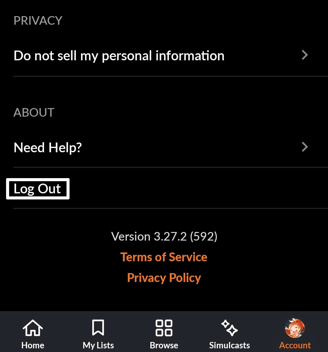 Check the Crunchyroll servers on mobile