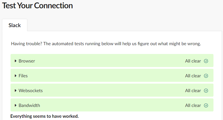 Run a Slack connection test to fix can't log In or connect to slack