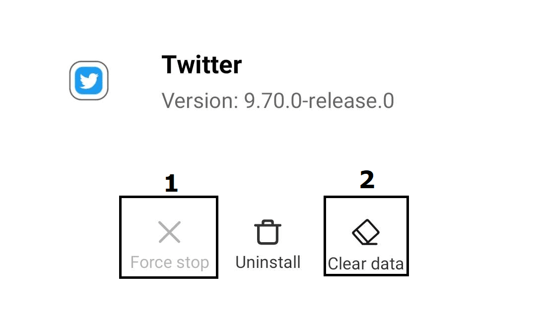 Clear Twitter cache and data on Android through system settings to fix Twitter home page, 'for you' or 'following' feed not working, updating, stuck loading