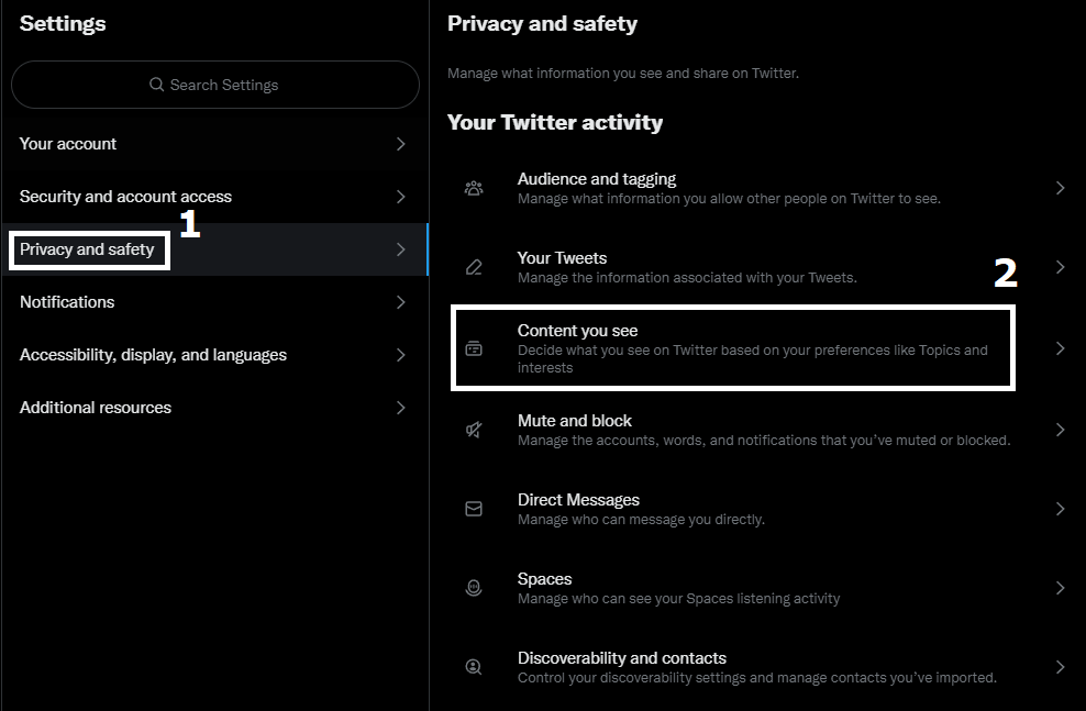 Change your Twitter content preference settings to fix Twitter feed not working, loading or updating properly