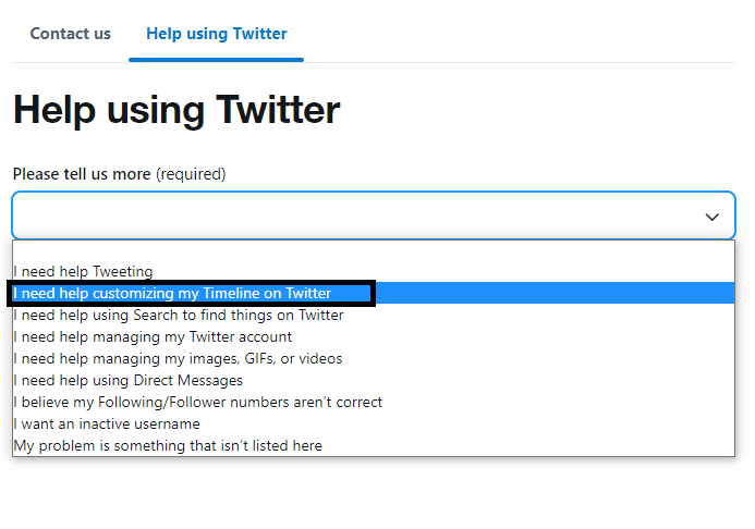 Contact Twitter support to report the problem and fix Twitter feed not working, loading or updating