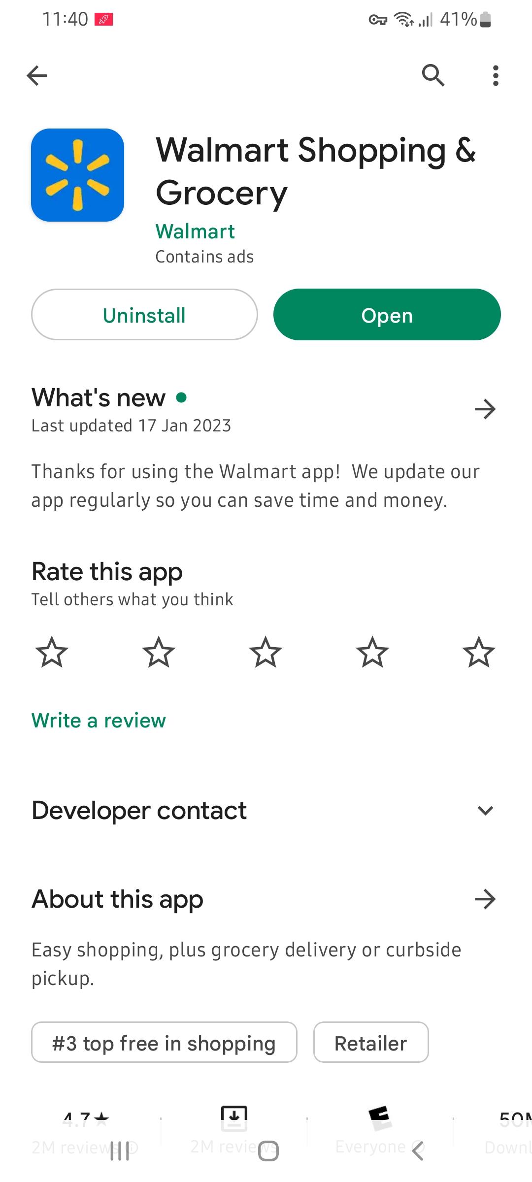 Reinstall the Walmart app on Android to fix the Walmart app Not Working, down or having other issues
