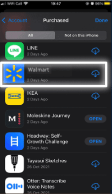 Reinstall the Walmart app on your iOS device to fix the Walmart app Not Working, down or having other issues